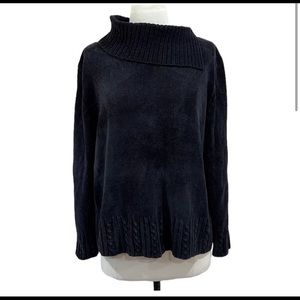 Studio Works Black Chenille Asymmetrical Turtleneck Oversized Sweater, M